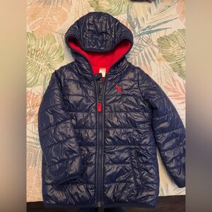 Carter's Navy Blue Hooded Puffer Jacket Size 5T with Dinosaur embroidered logo